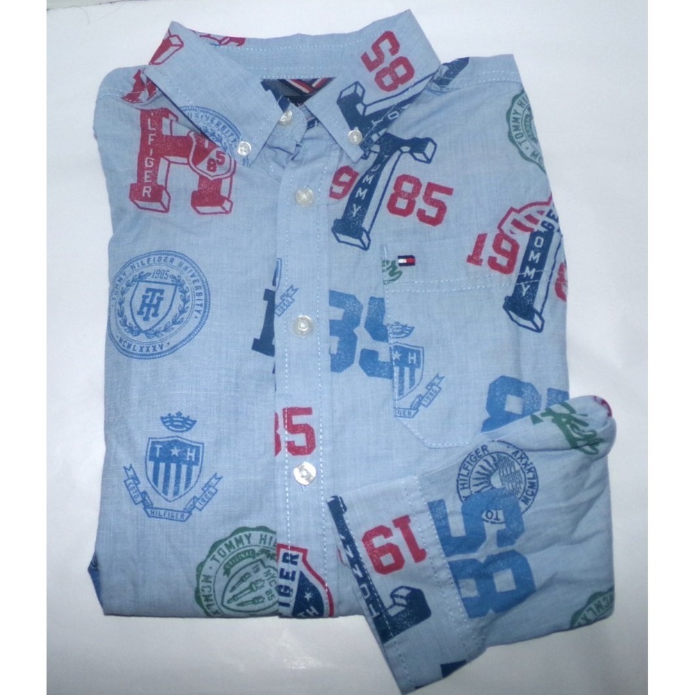 NWT BOYS TOMMY HILFIGER L/S BUTTON UP SHIRT~BLUE~SZ MED 12-14